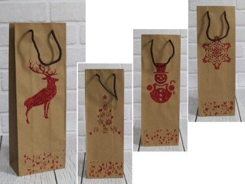 Torebka prezentowa świąteczna z BROKATEM eko NA BUTELKĘ 36x12x8cm 12szt. | XP2-19031 Torebka prezentowa świąteczna z BROKATEM eko NA BUTELKĘ 36x12x8cm 12szt. | XP2-19031