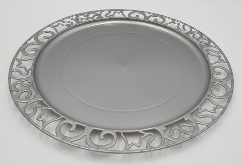 Talerz plastikowy fi-300 srebrny ażur 4szt 34-54 Talerz plastikowy fi-300 srebrny ażur 4szt 34-54