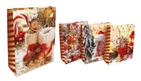 Torba prezentowa 12szt. papierowa świąteczna złocona 40 x 31 x 12 cm mix wzorów SN55328 Torba prezentowa 12szt. papierowa świąteczna złocona 40 x 31 x 12 cm mix wzorów SN55328